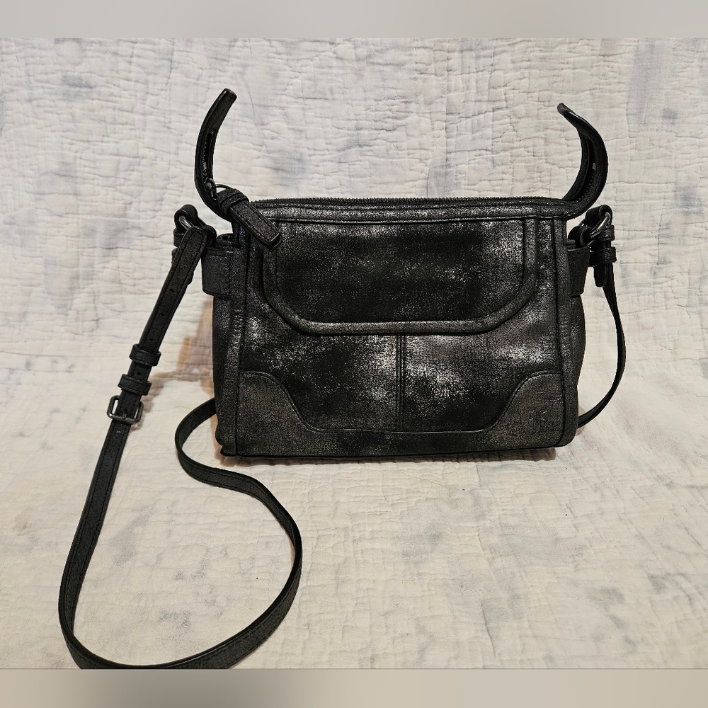 Frye Black/Pewter Small Mel Crossbody Leather Purse NWOT